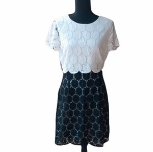 Anthropologie Black/White Two Tone Lace Shift Dress Size 8 (see note about size)